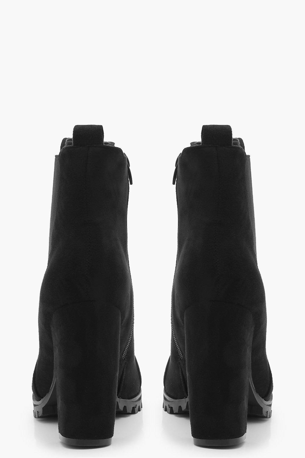 Cleated Platform Suedette Pull On Chelsea Boots