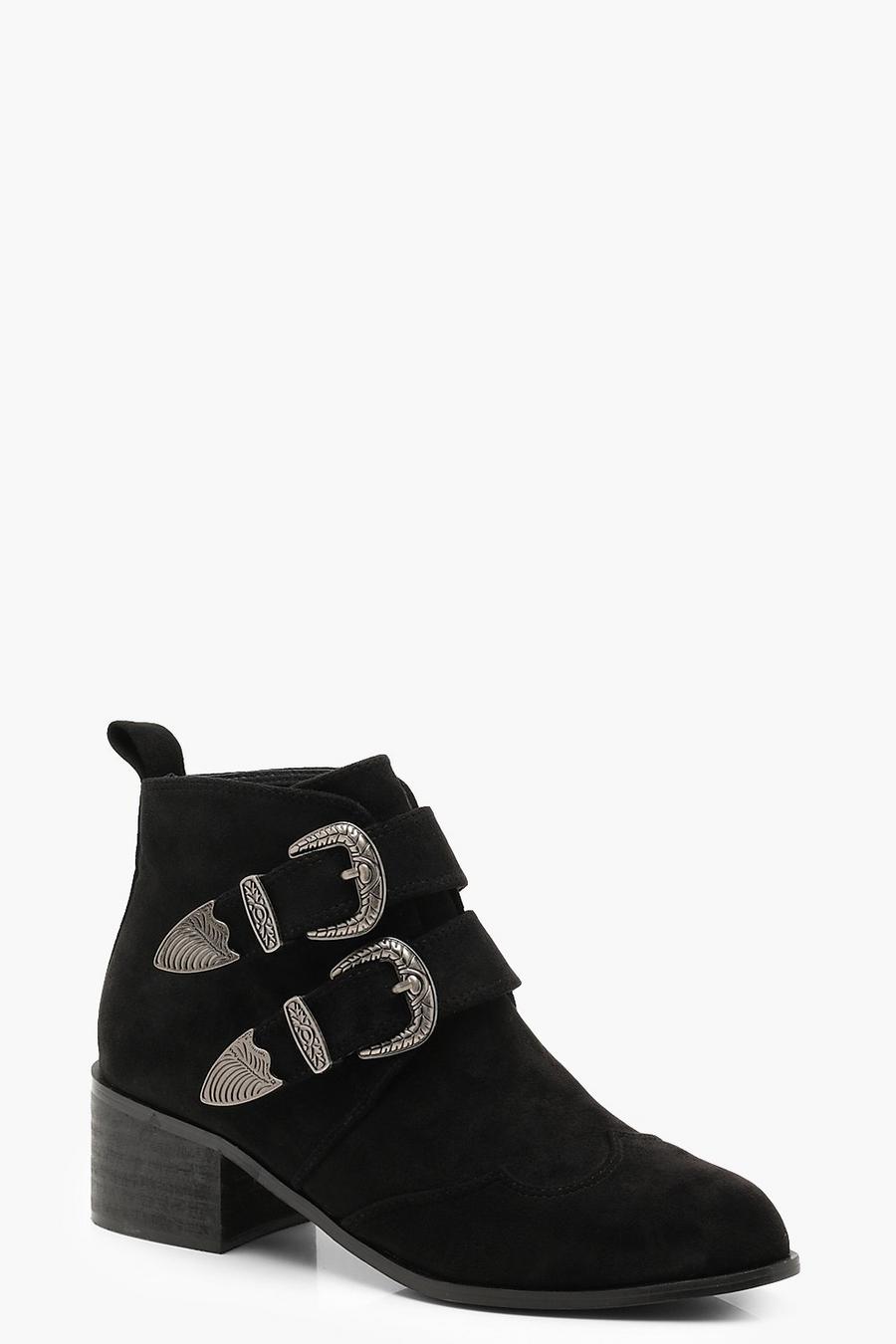 Black Western Buckle Chelsea Ankle Boots image number 1