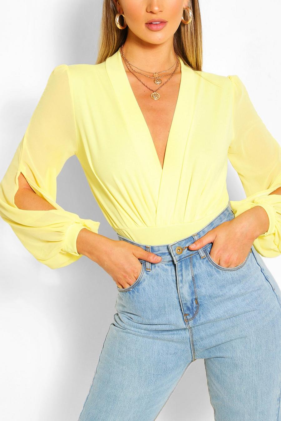 Lemon Wrap Chiffon Sleeve Bodysuit image number 1