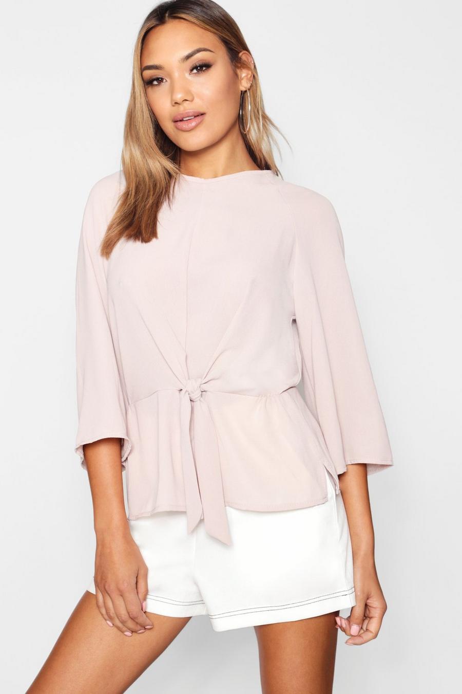 Blush Tie Front Flute Sleeve Blouse image number 1