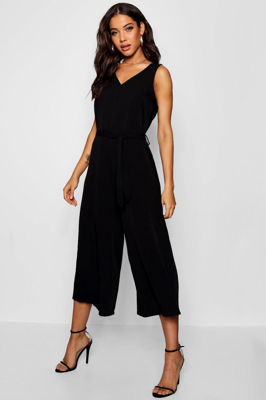 Black Tie Waist Culotte Jumpsuit image number 1