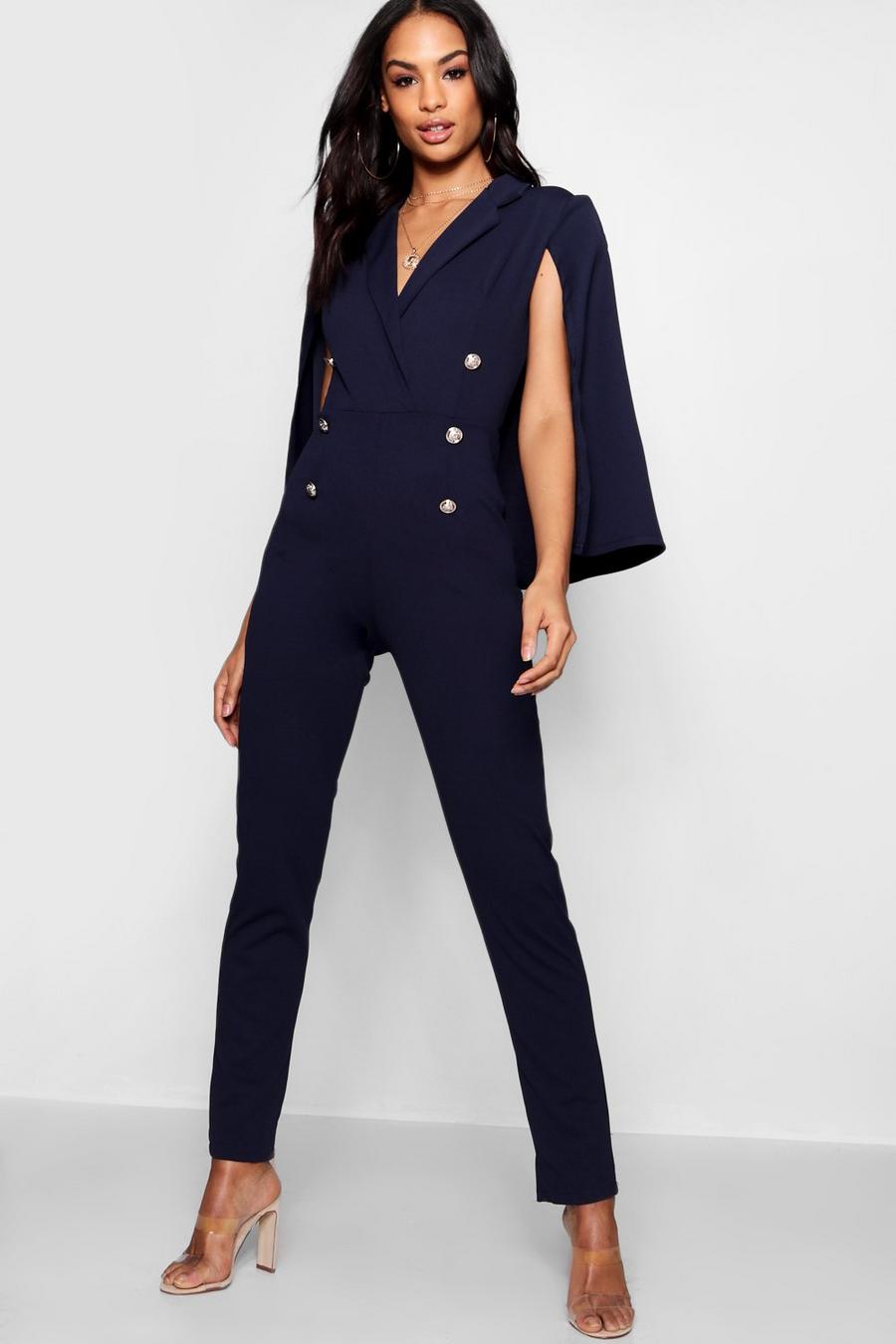 Navy Military Caped Jumpsuit image number 1