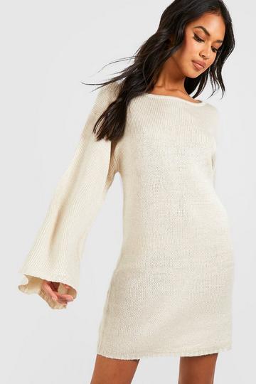 Stone Beige Oversized Wide Sleeve Sweater Dress