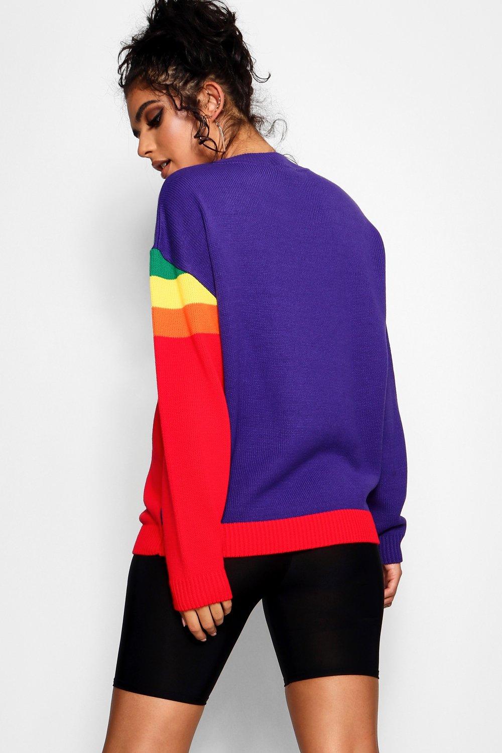 Rainbow Stripe Oversized Jumper boohoo