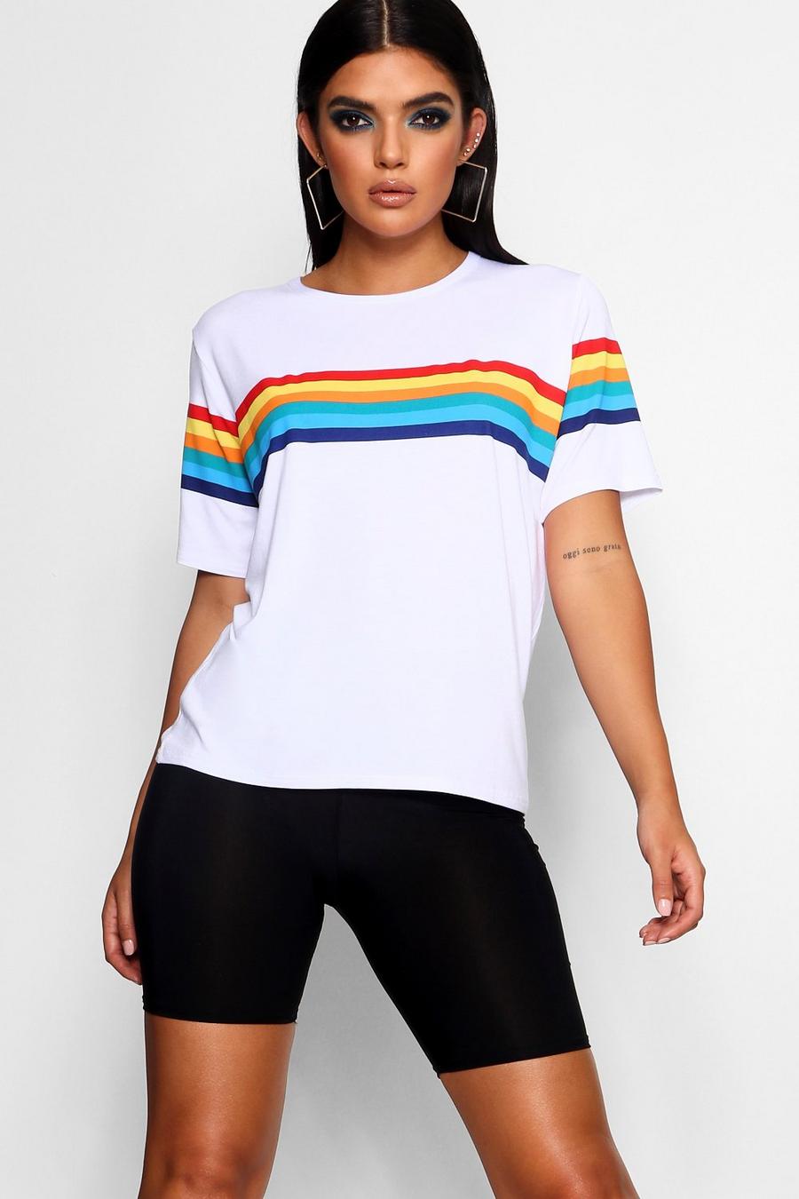 T-shirt surdimensionné à manches et arc-en-ciel sur poitrine image number 1