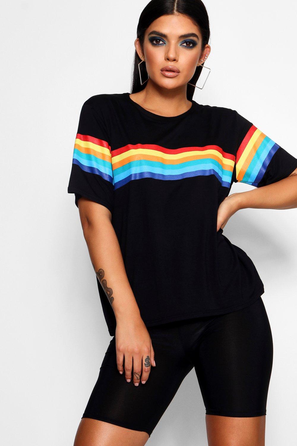 Rainbow Chest And Sleeve Oversized T Shirt