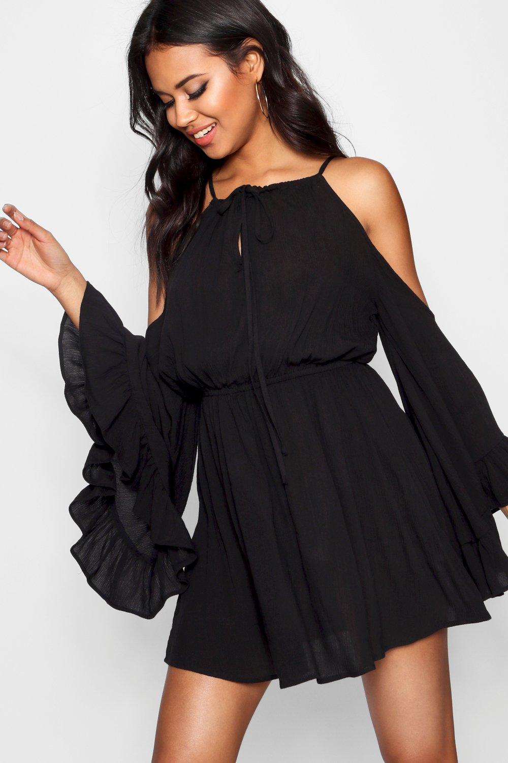 boohoo black cold shoulder dress