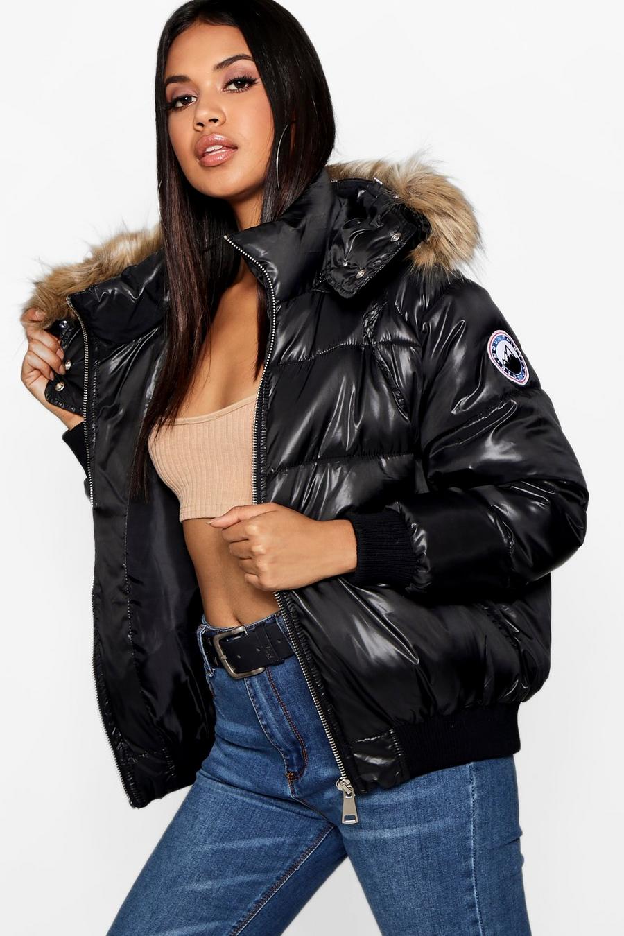 Women's Faux Fur Trim Cire Puffer Jacket | Boohoo UK
