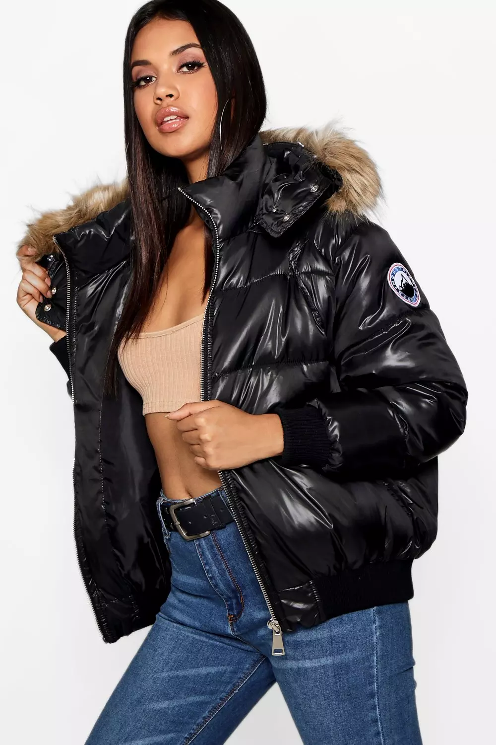 Boohoo quilted jacket hotsell with faux fur trim