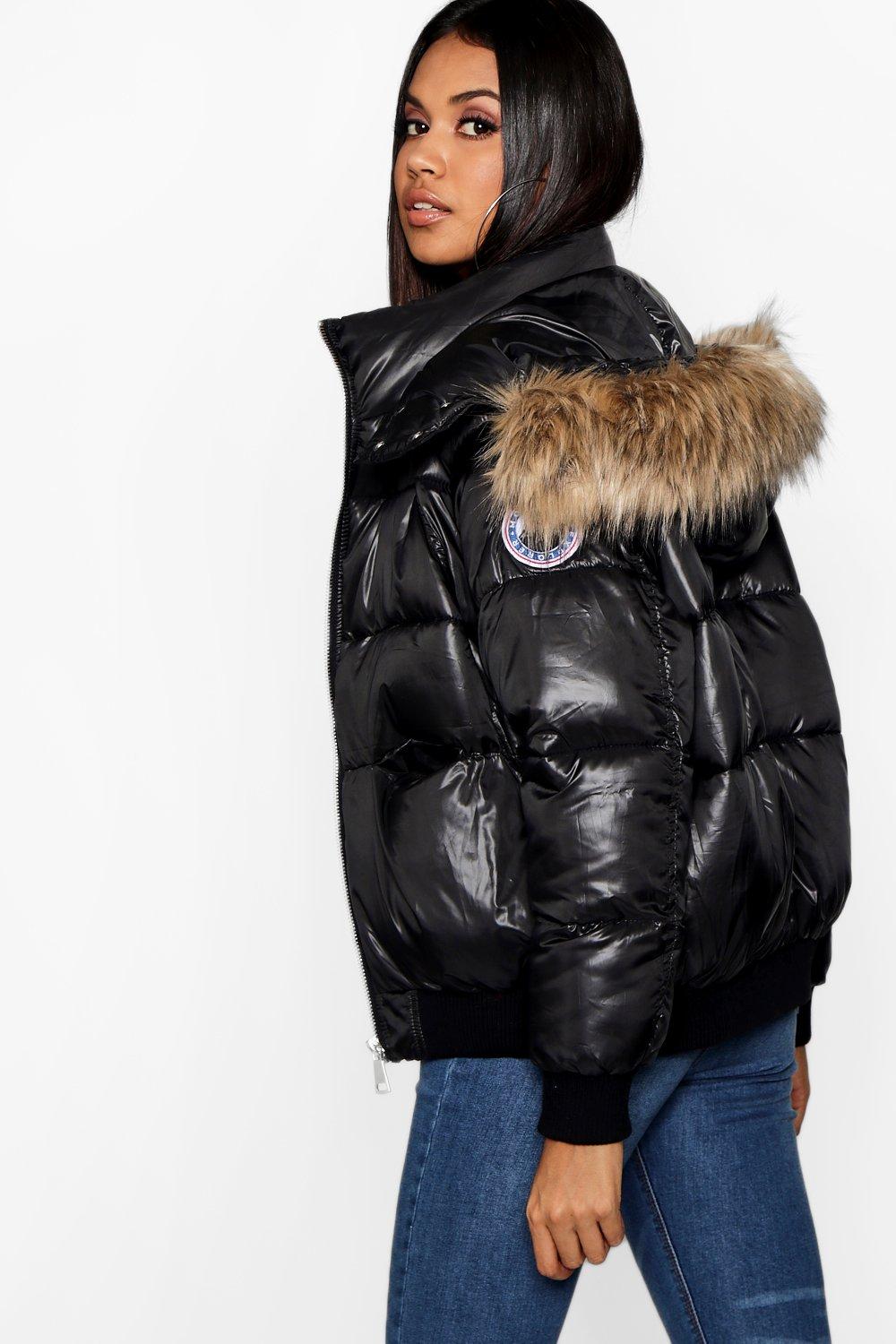 Faux Fur Trim Cire Puffer Jacket boohoo NO