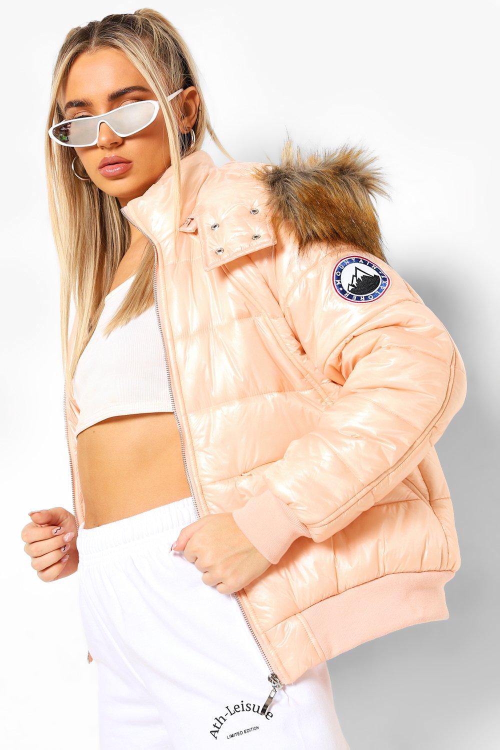 Faux fur trim cire puffer jacket sale