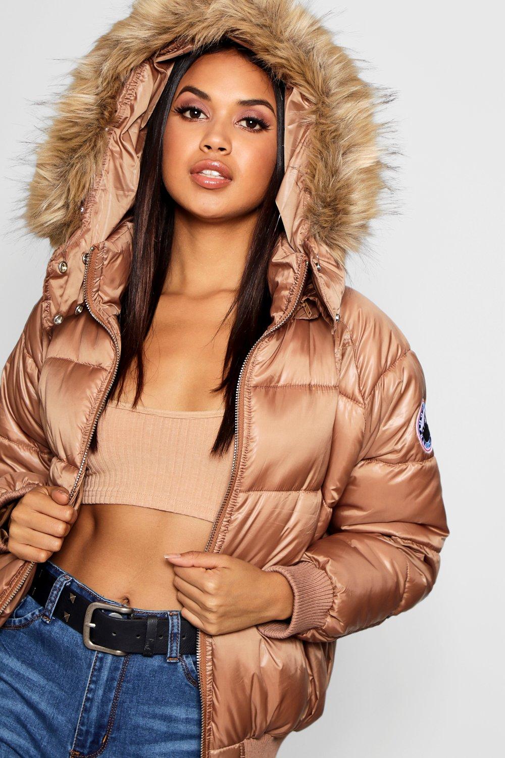 Faux fur trim cire puffer jacket online