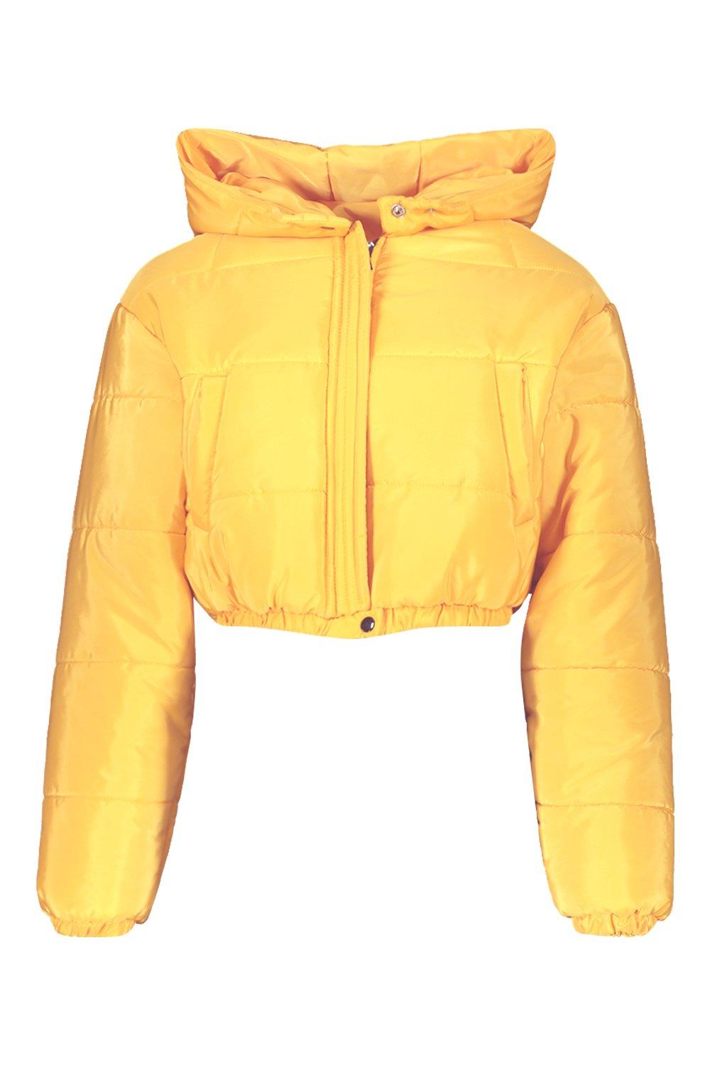 yellow puffer crop jacket