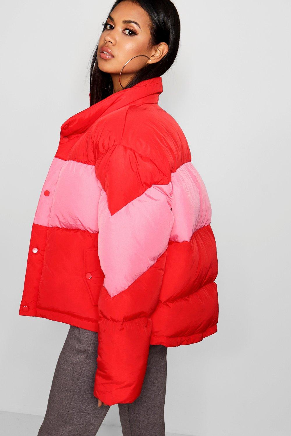 Color block puffer best sale