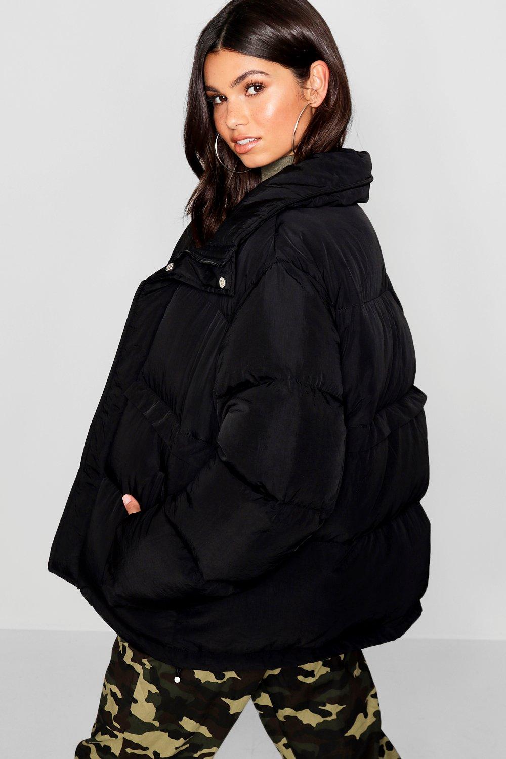 black funnel puffer jacket