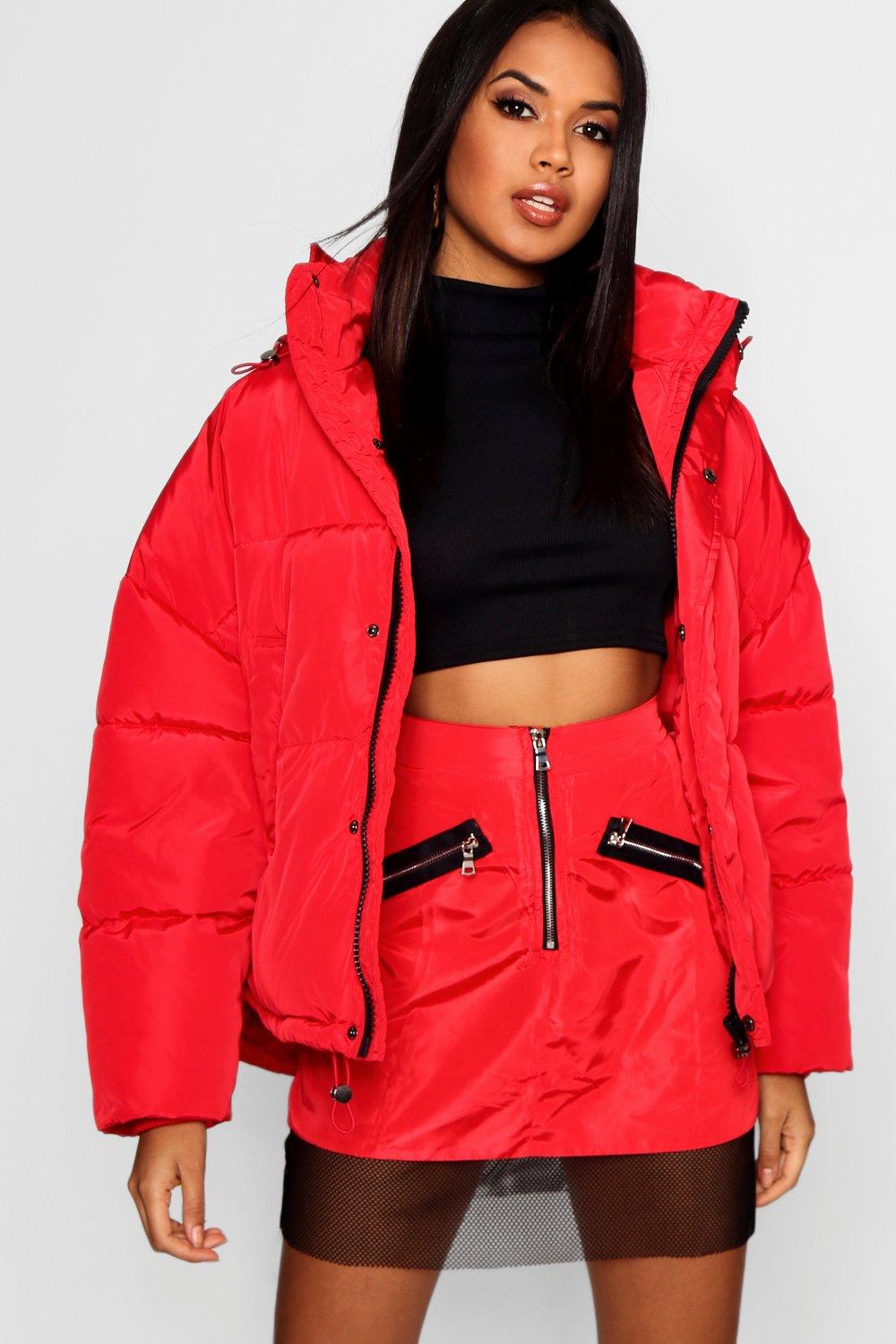 red puffer jacket women's with hood