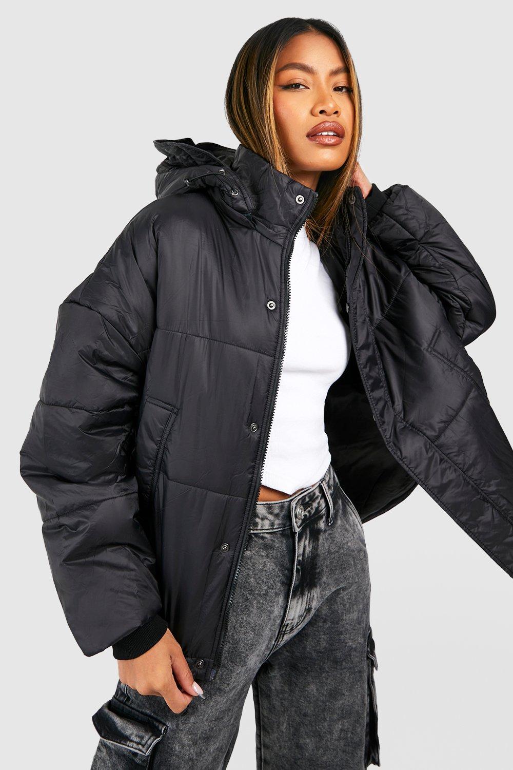 black puffer jacket with hood ladies