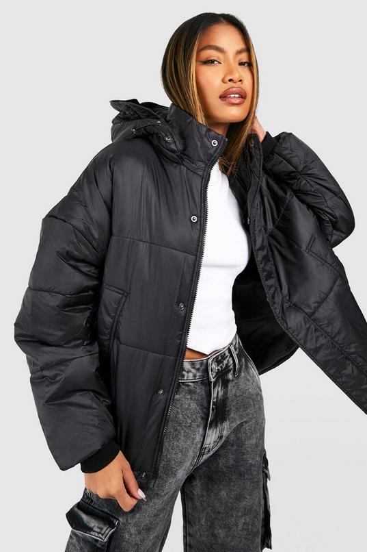 Women's Oversized Hooded Puffer Jacket | Boohoo UK