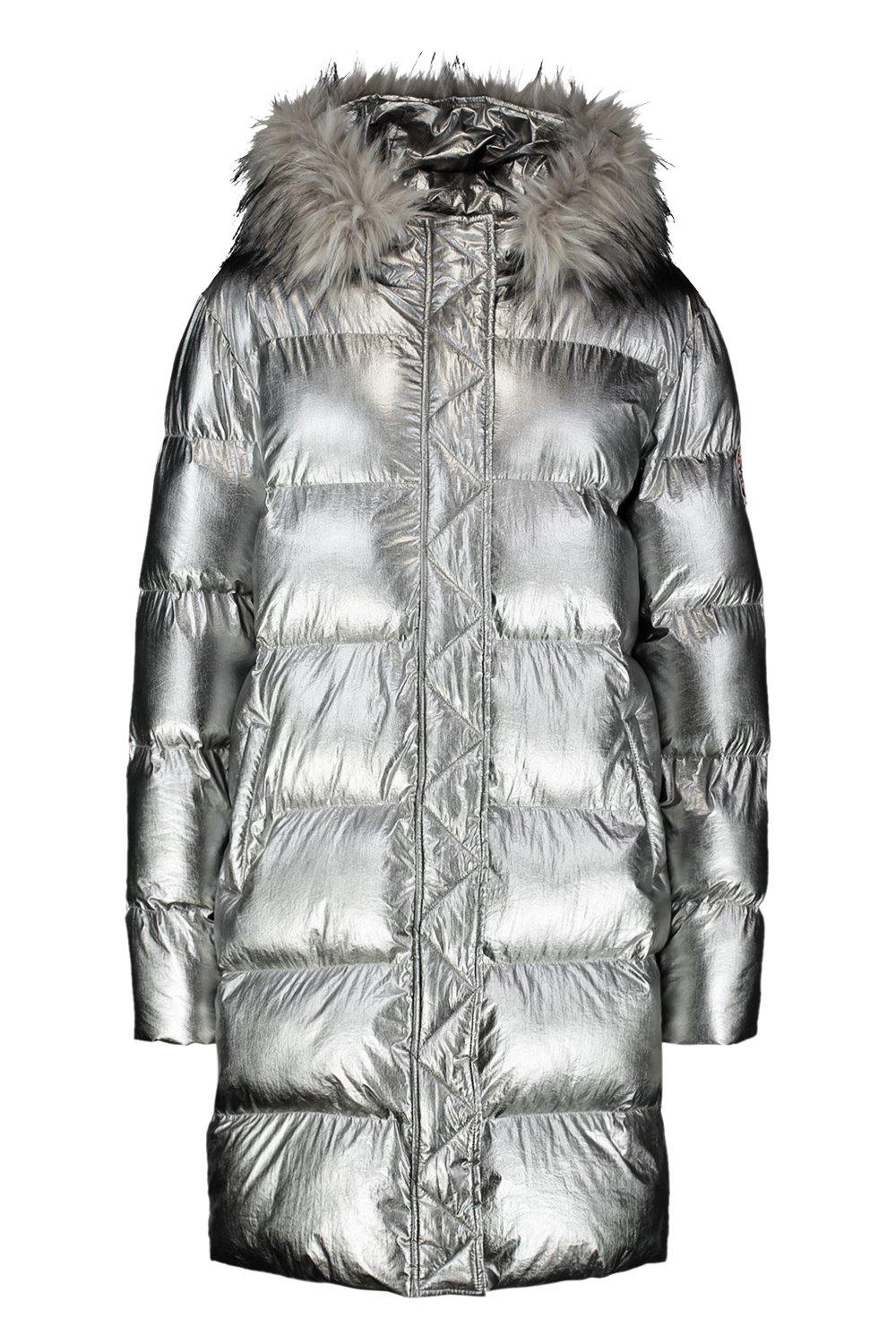 Long silver best sale puffer coat