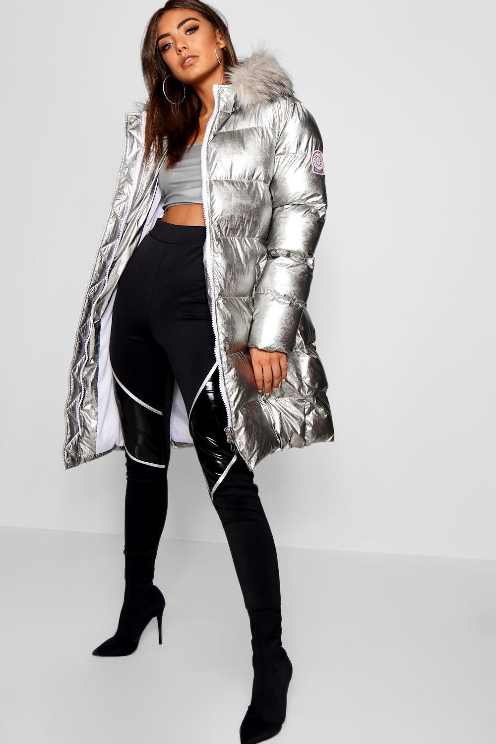 Metallic Longline Puffer Jacket boohoo