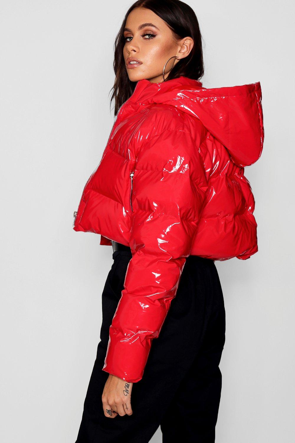 red vinyl puffer jacket
