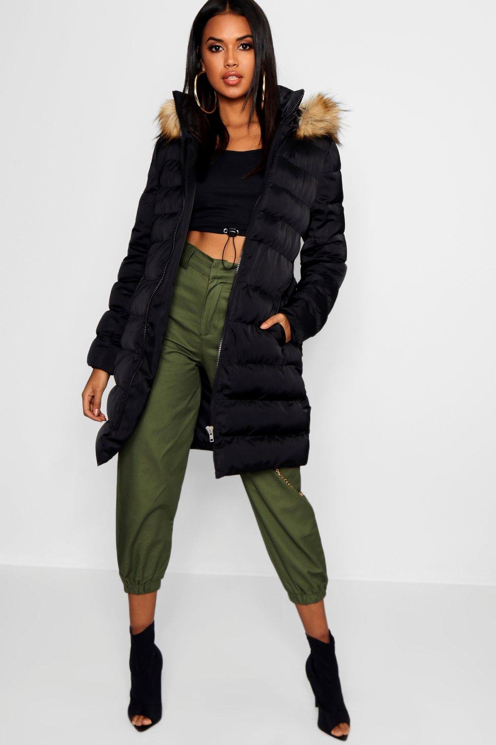 Matte satin faux 2025 fur trim puffer