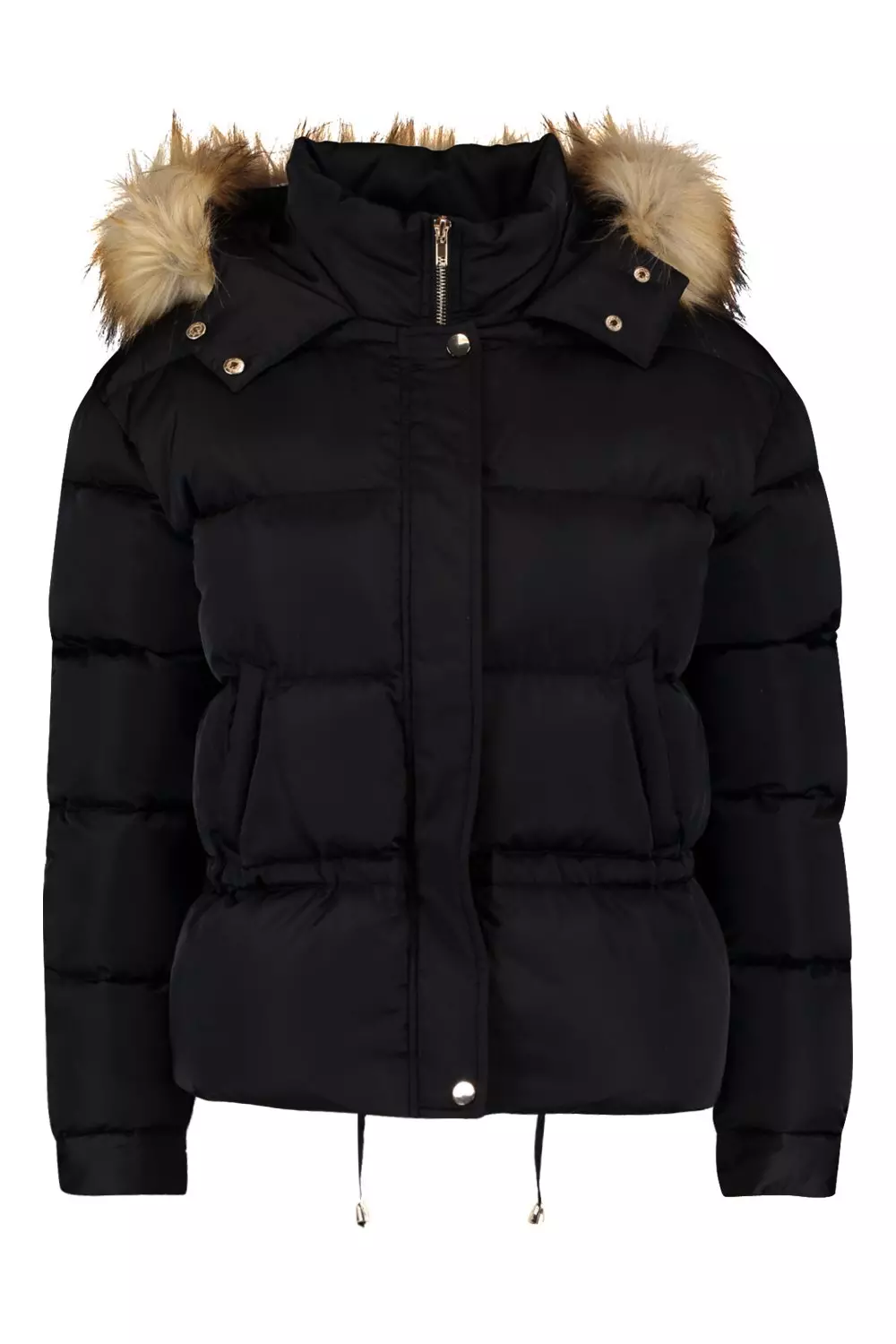 Satin and faux 2025 fur puffer jacket