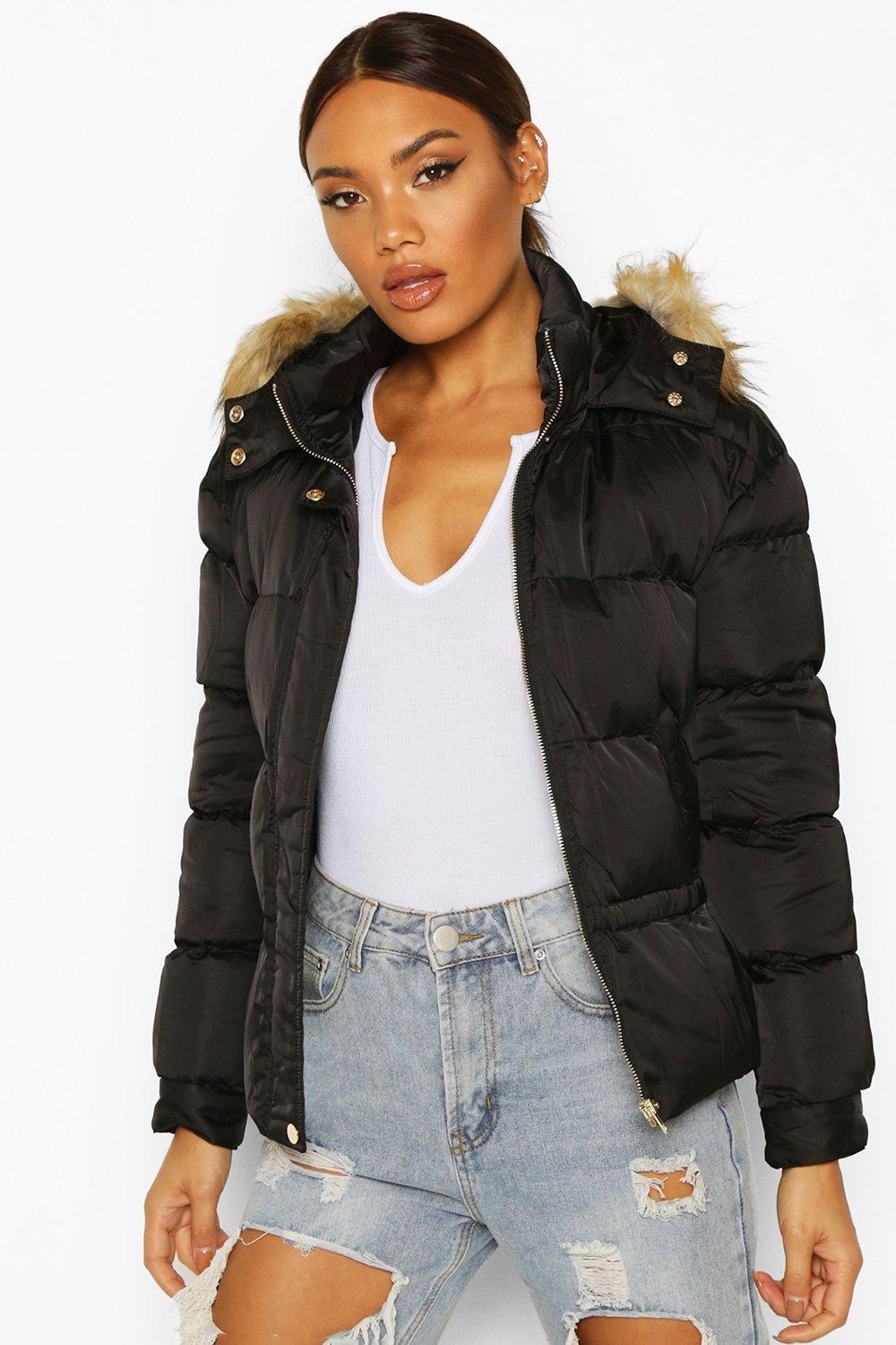 Boohoo black puffer clearance coat