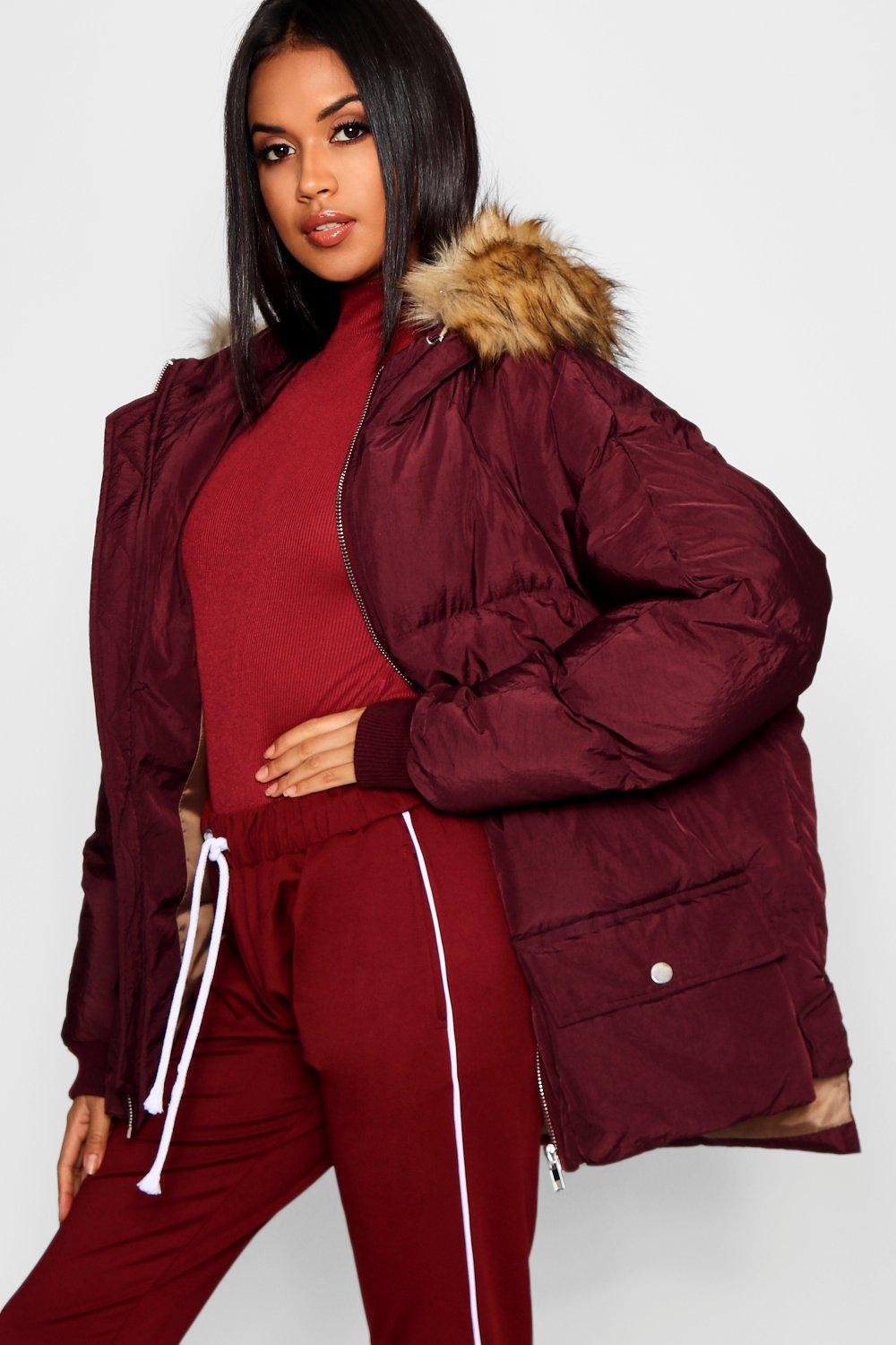 puffer jacket with fur trim hood