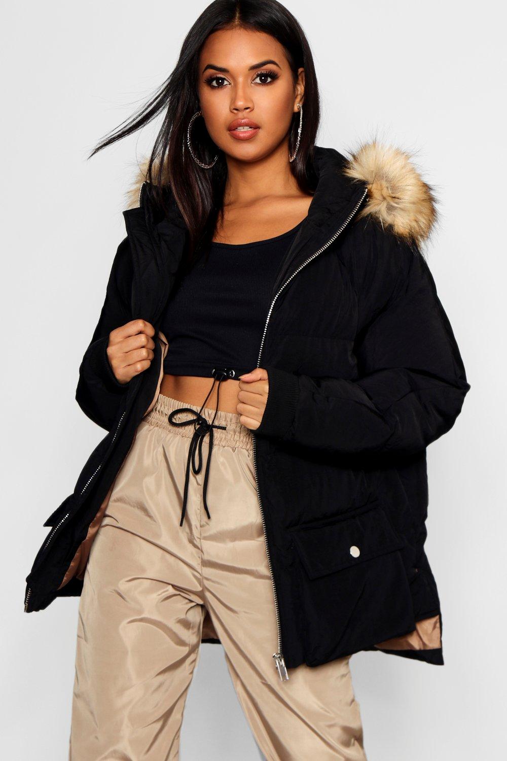 black oversized puffer jacket with hood