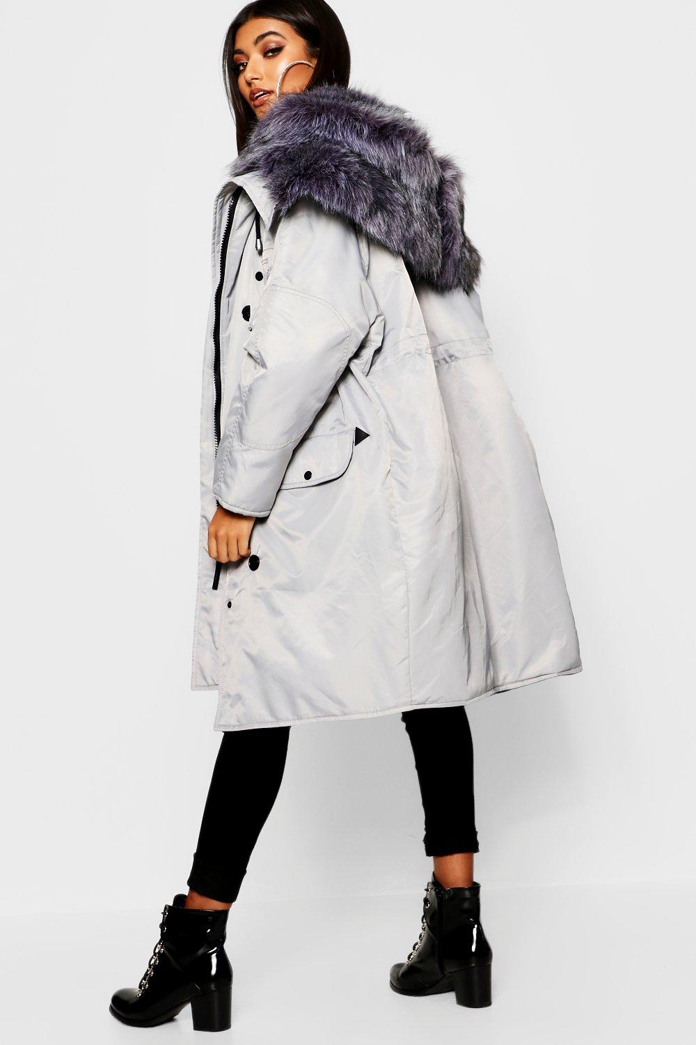 Oversized faux fur 2025 fly hood luxe parka