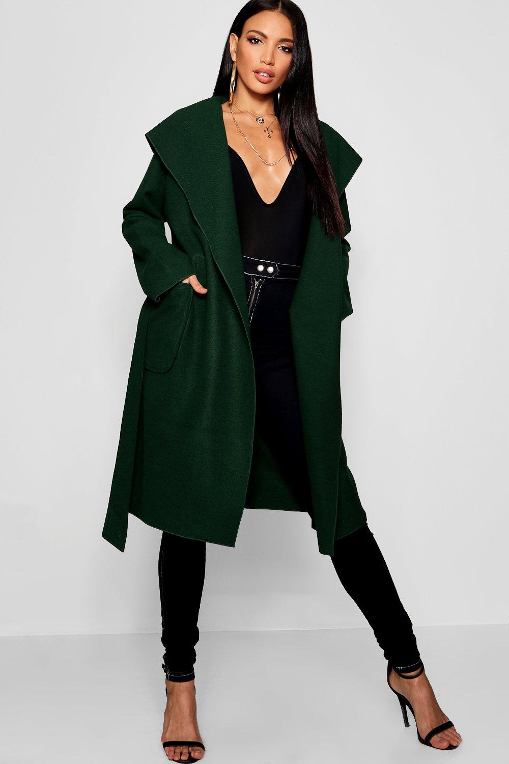 green wool belted coat