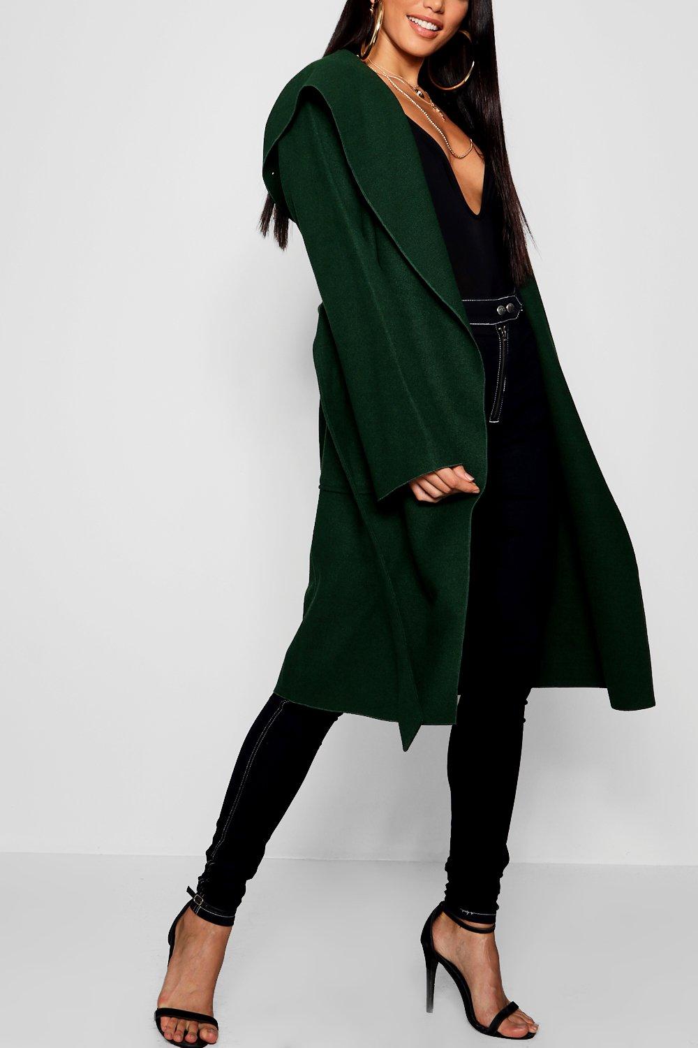 boohoo hooded wool look belted coat