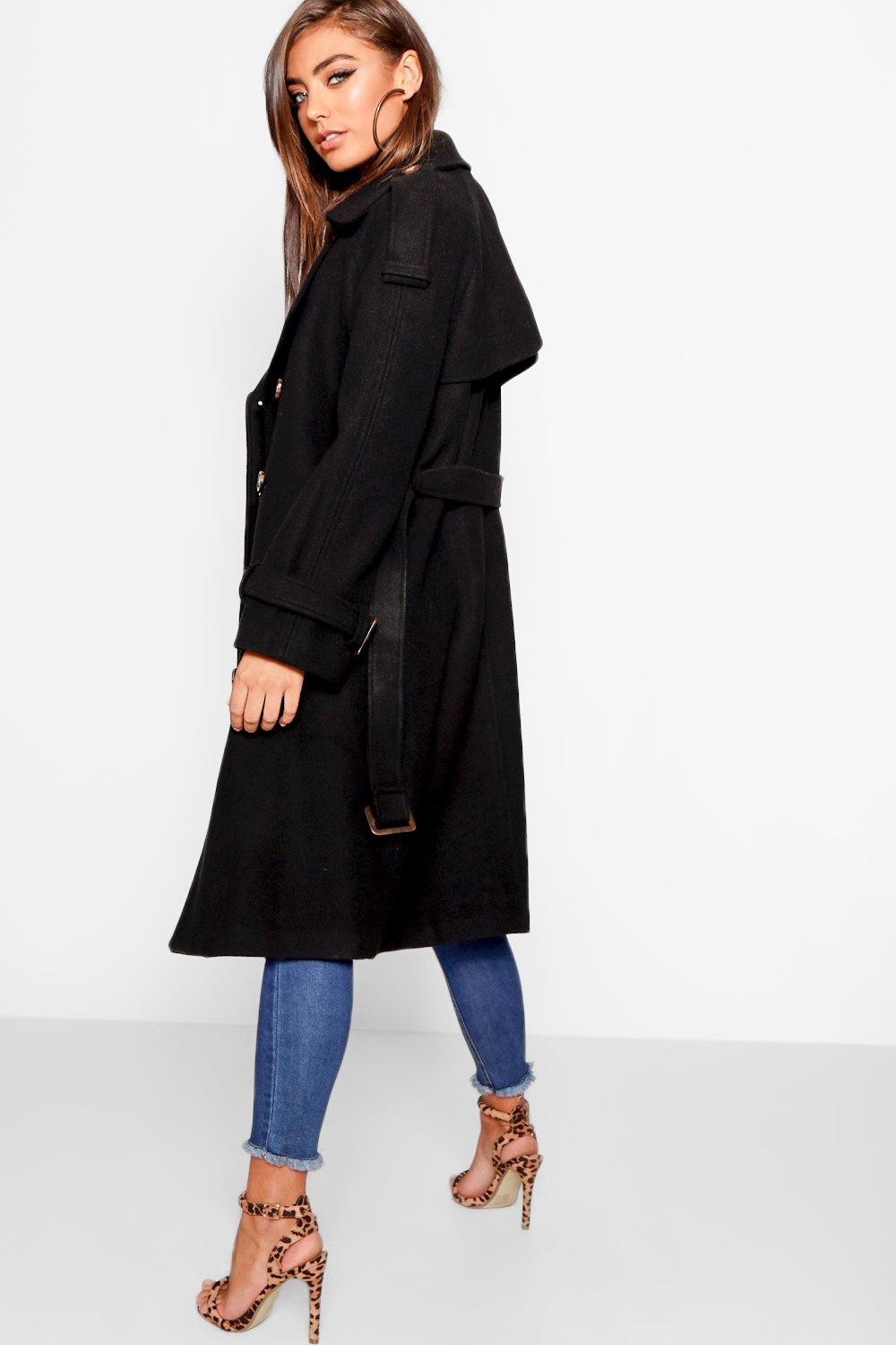 Boohoo belted shop wool look trench