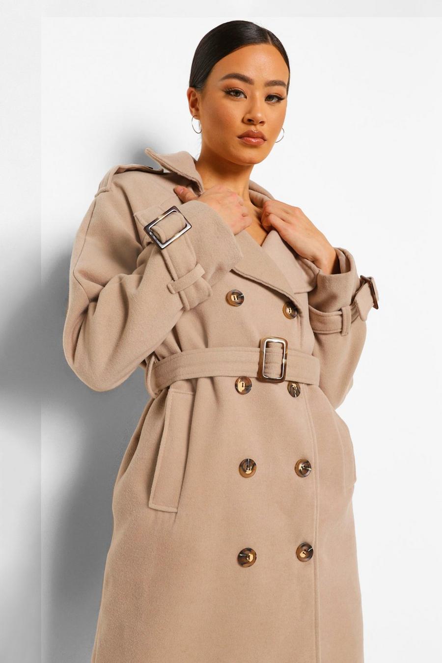 Stone Belted Wool Look Trench Coat image number 1