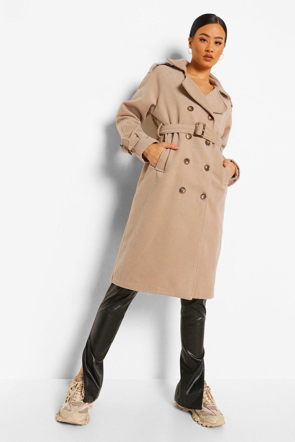 Boohoo belted 2024 wool look trench