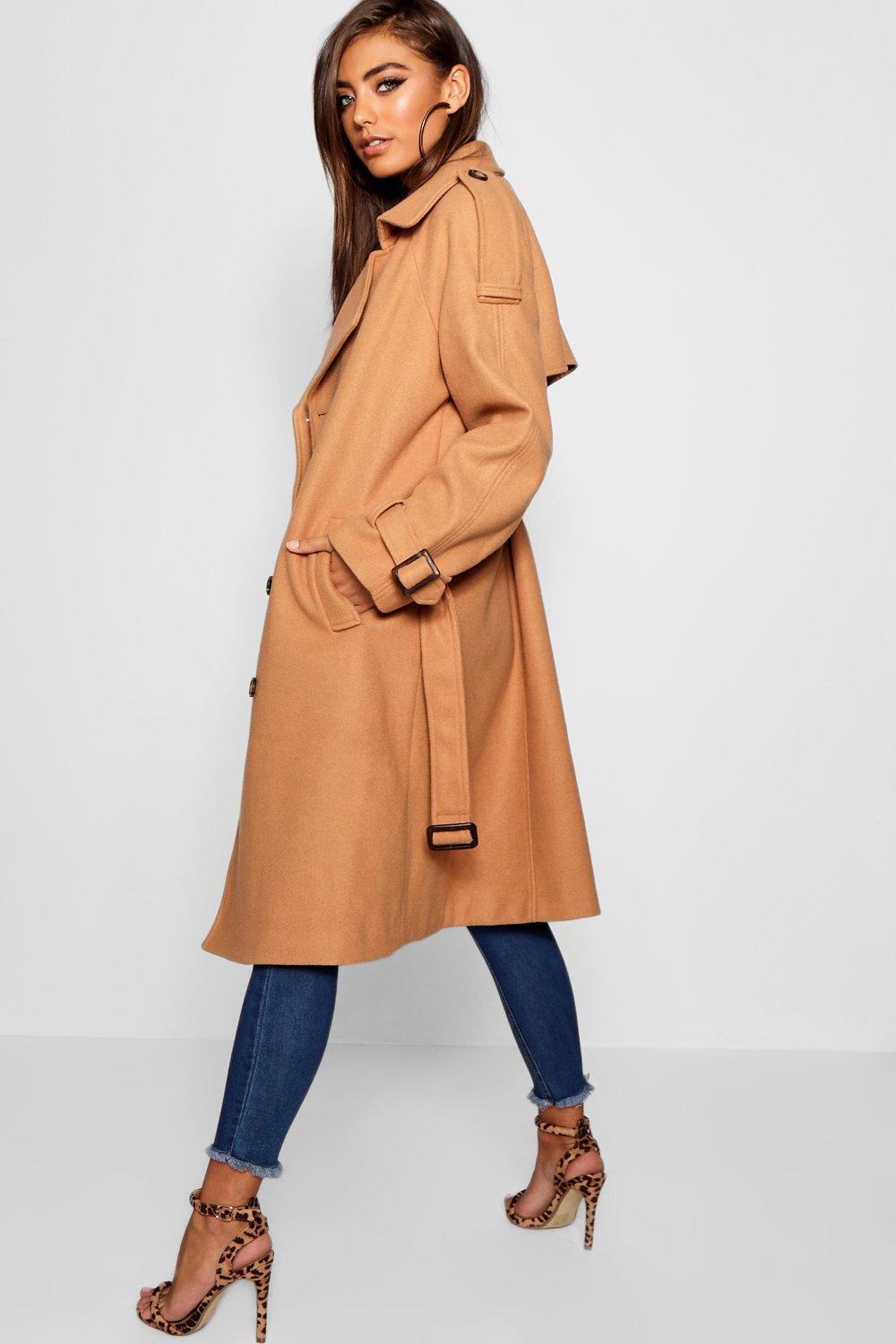 boohoo belted wool look trench