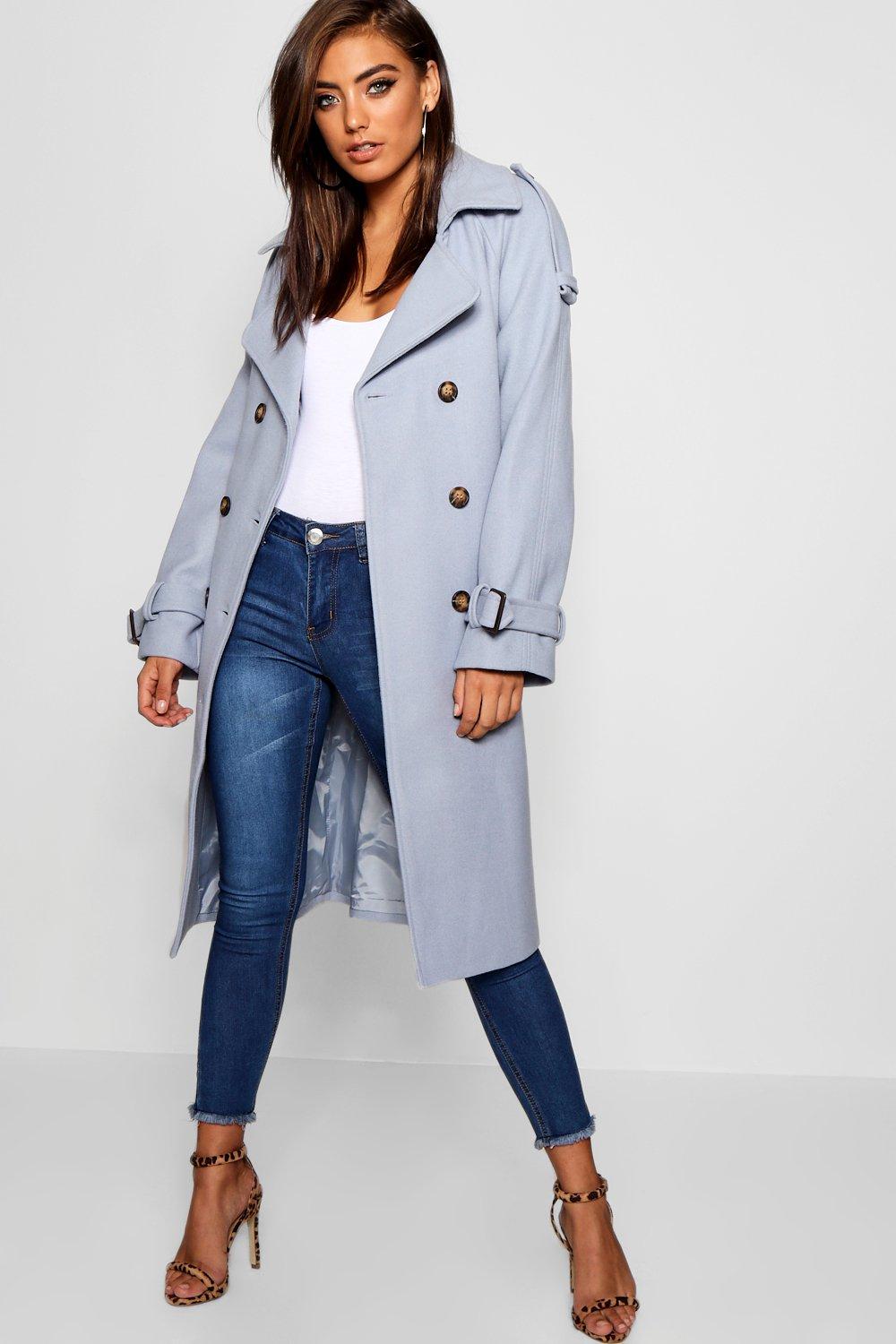 boohoo belted wool look trench