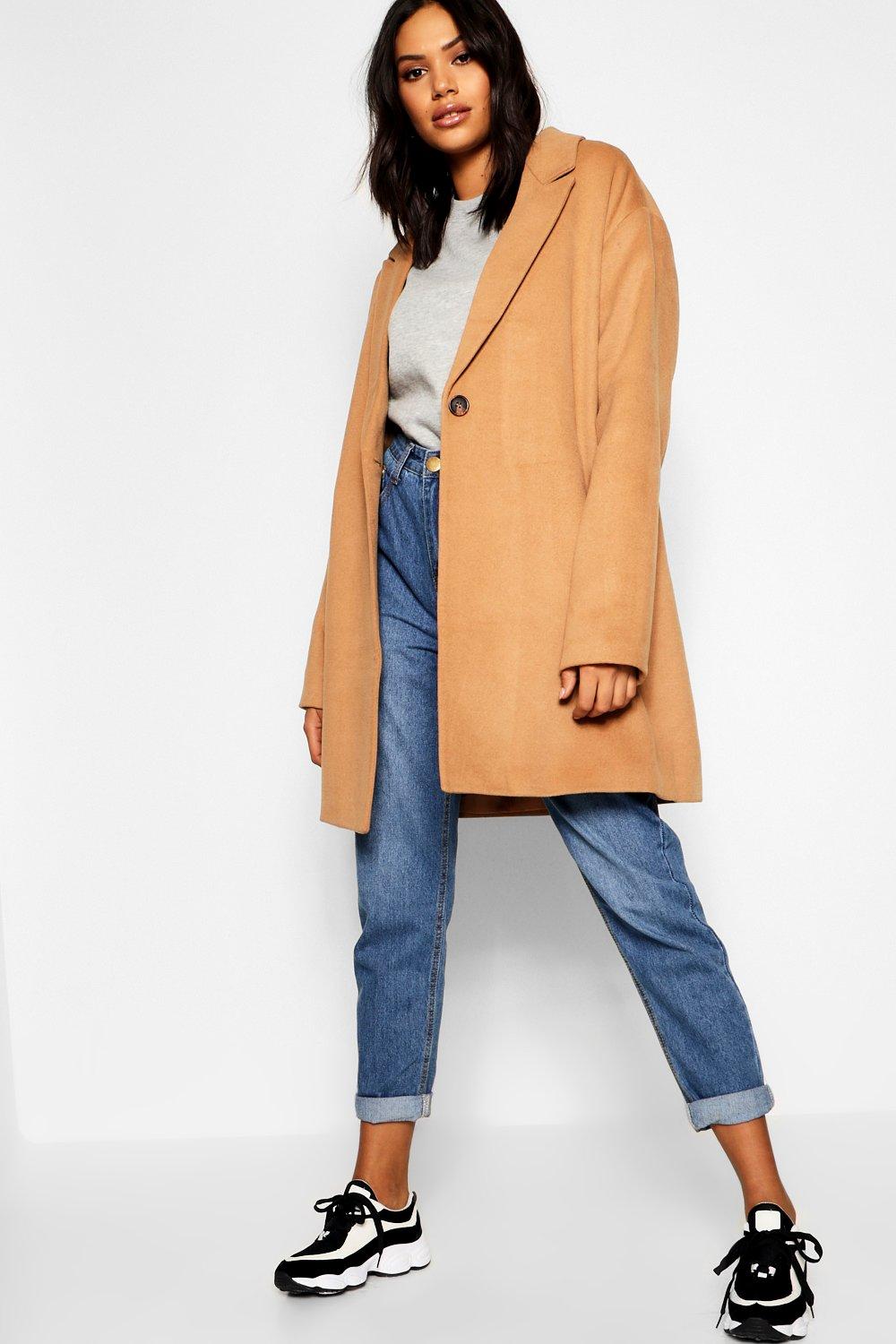 boohoo wool look coat in camel