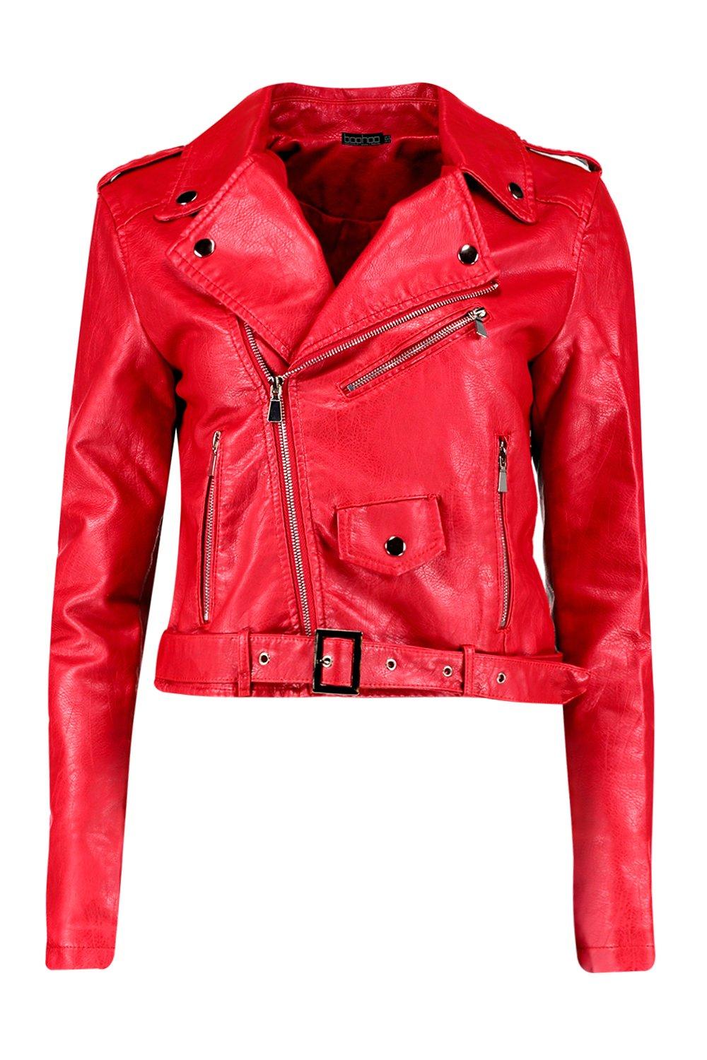 Boohoo red 2025 leather jacket