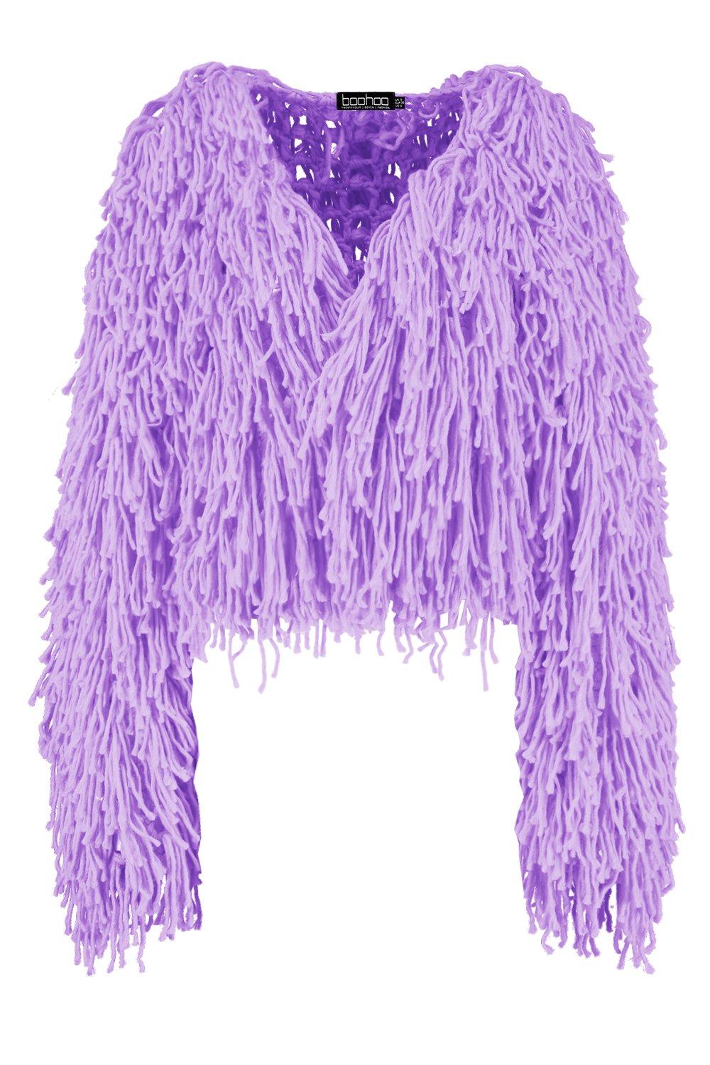 purple shaggy cardigan