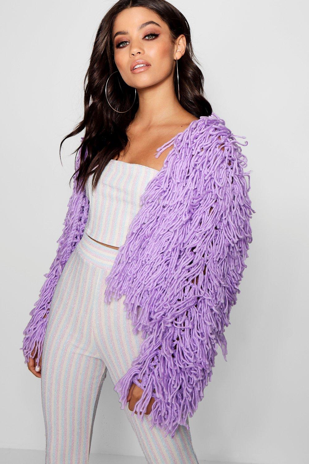 Cropped Shaggy Knit Cardigan