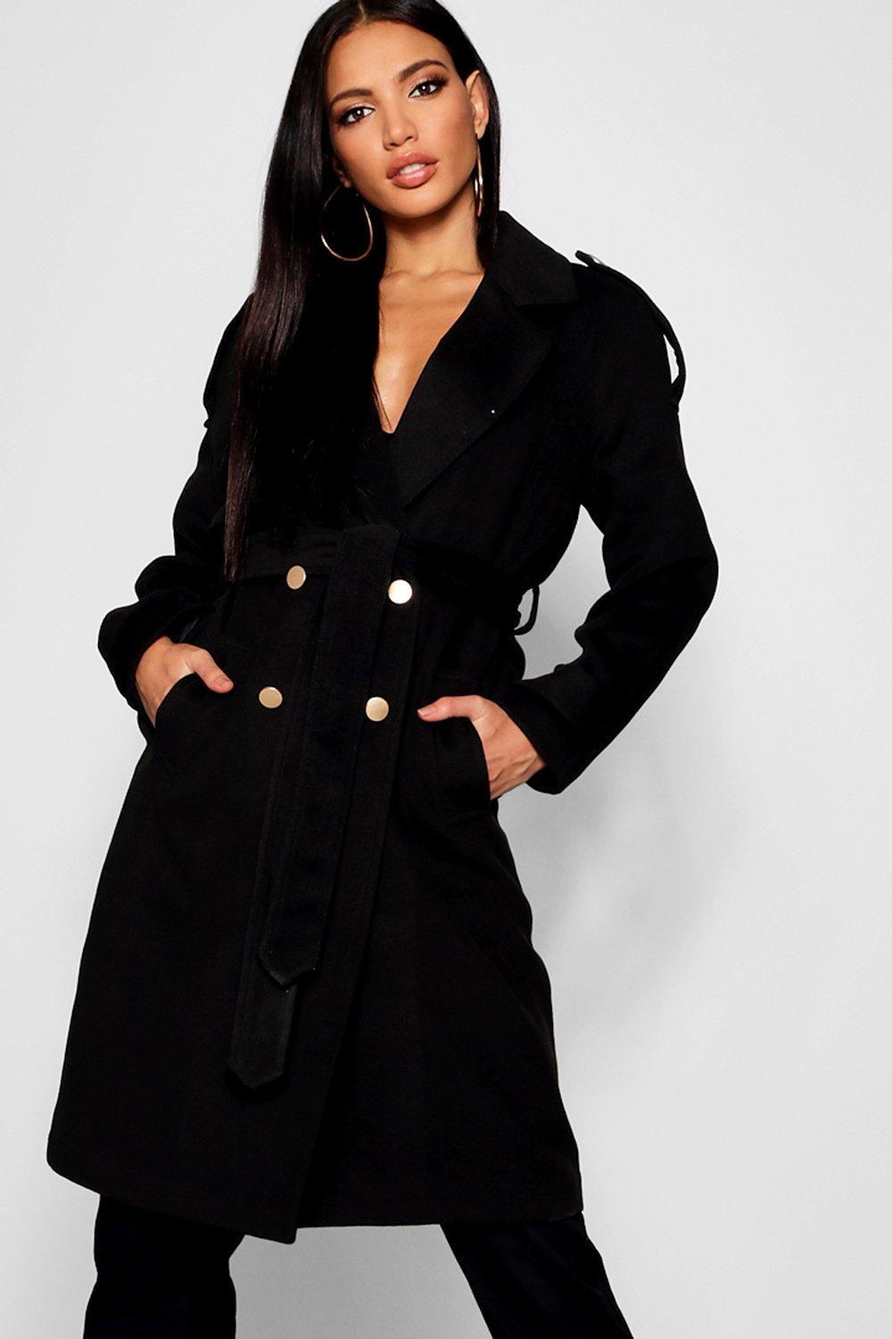 boohoo belted wool look trench