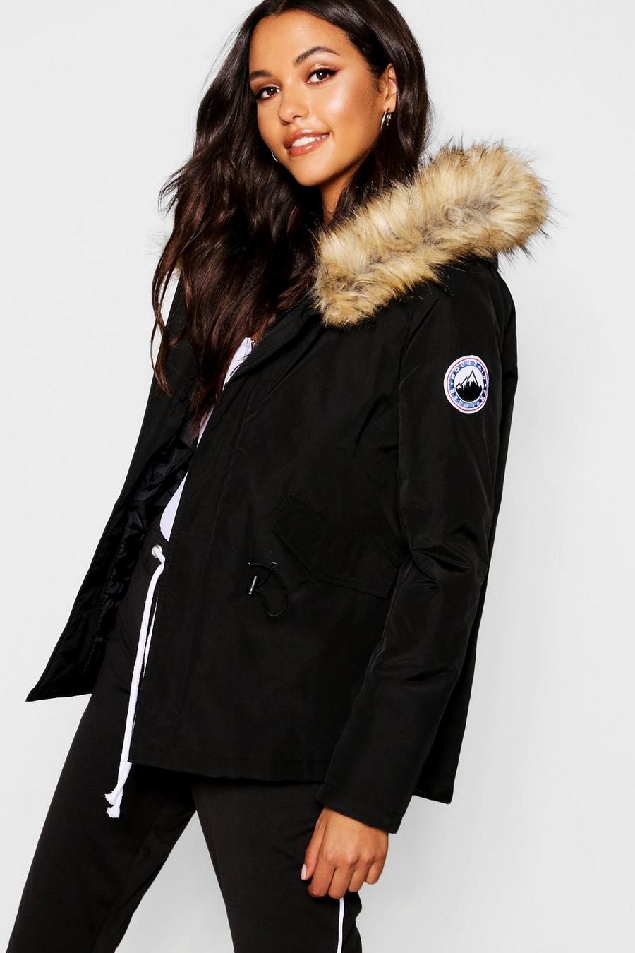 Black Luxe Faux Fur Sporty Parka Coat
