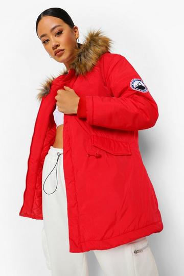 Luxe Faux Fur Sporty Parka Coat red