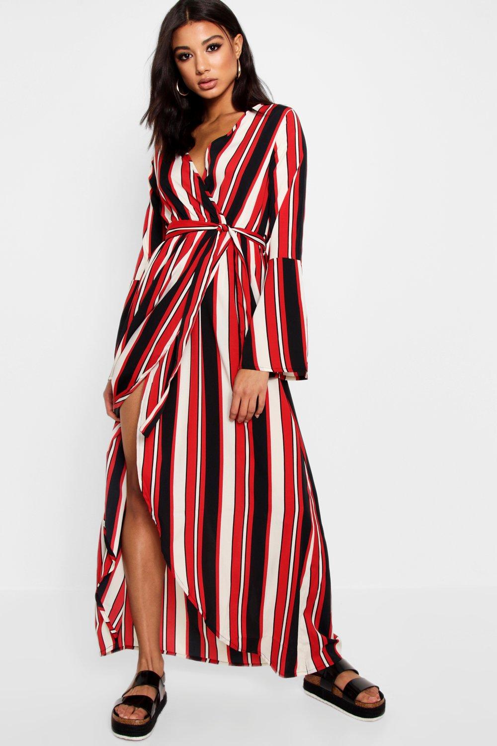 striped wrap maxi dress