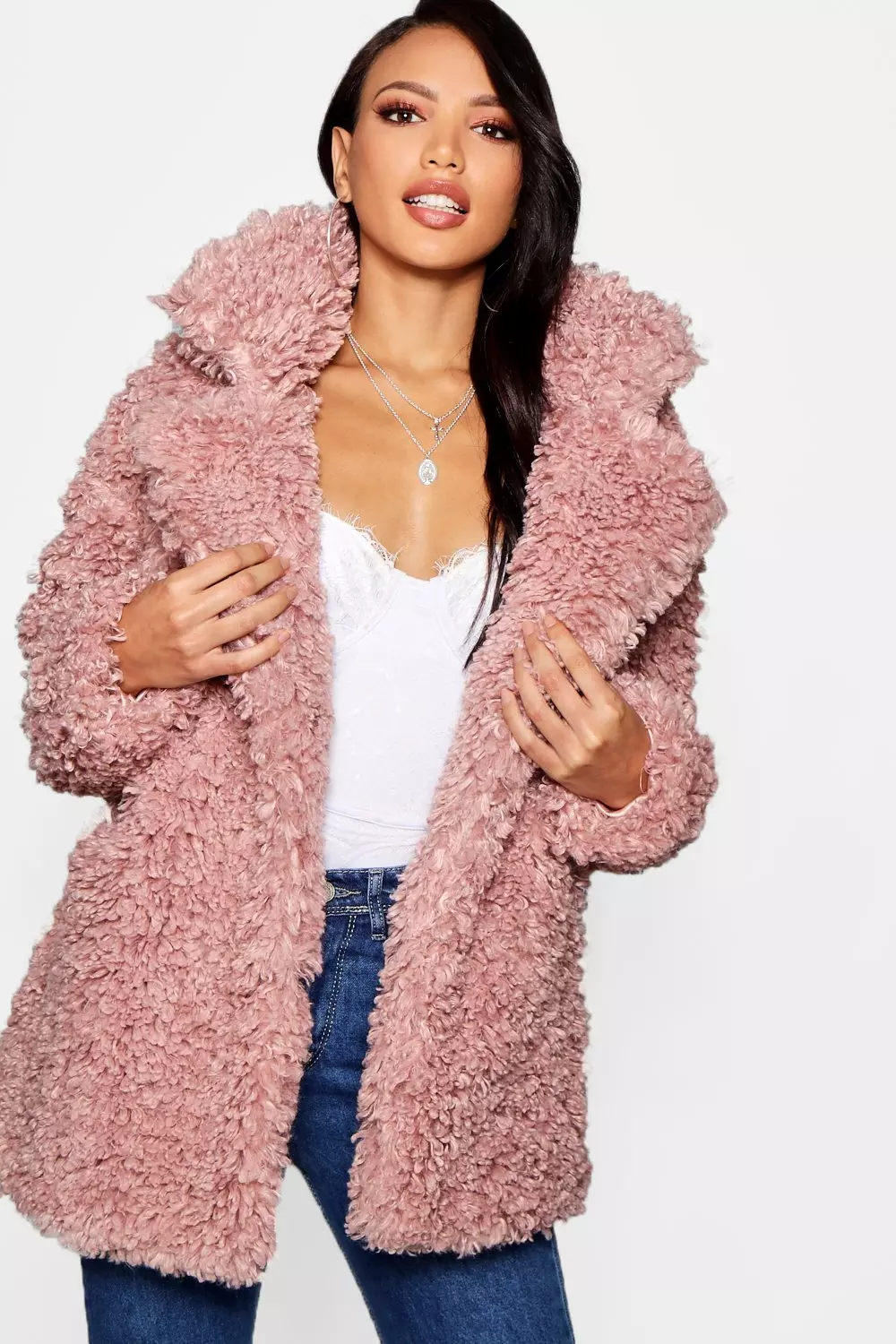 Pink teddy 2024 faux fur coat