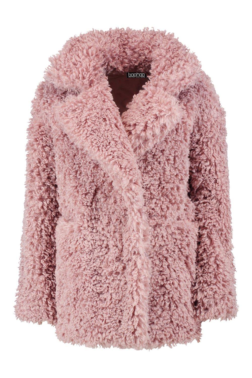 boohoo pink teddy coat