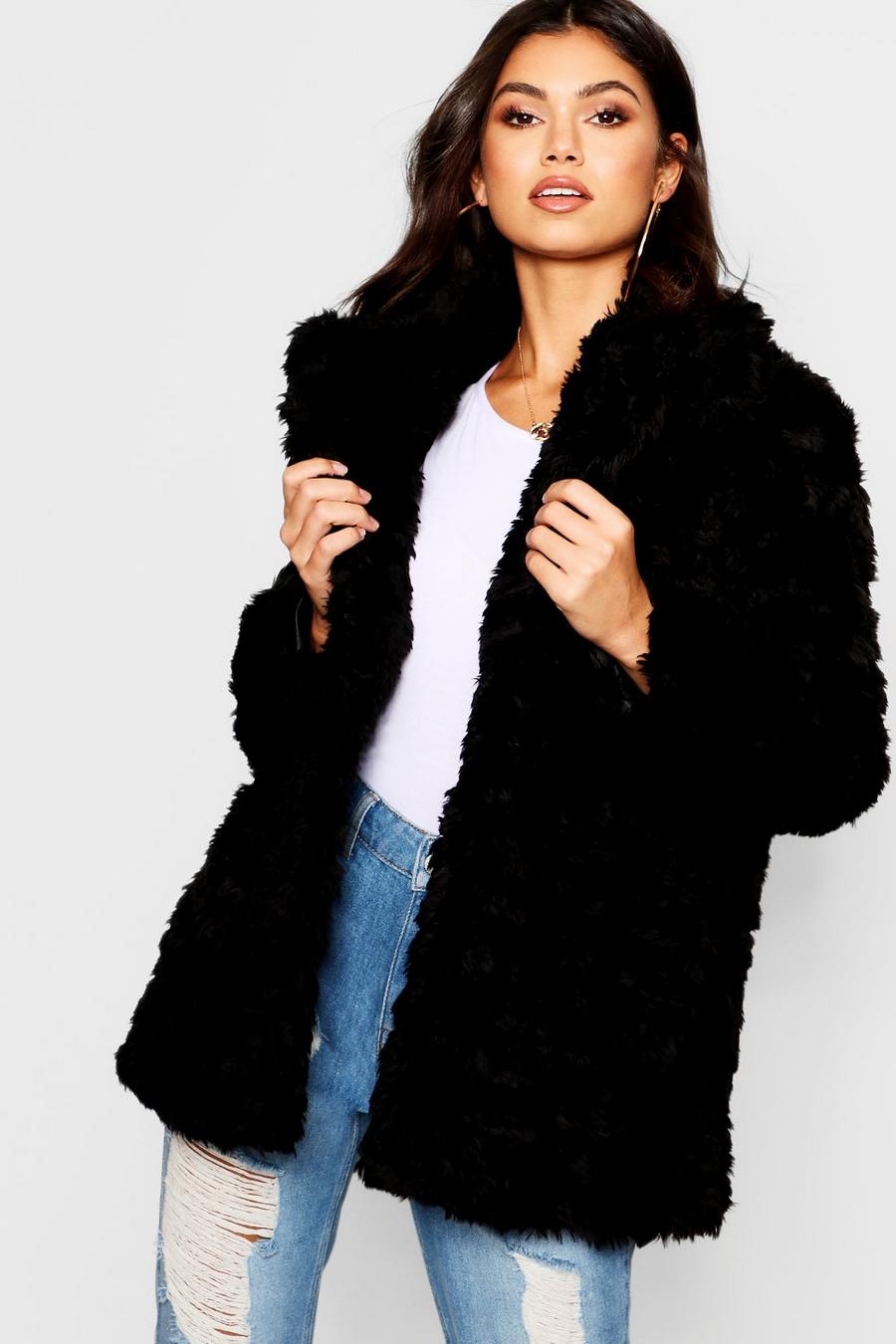Textured Collared Faux Fur Coat image number 1