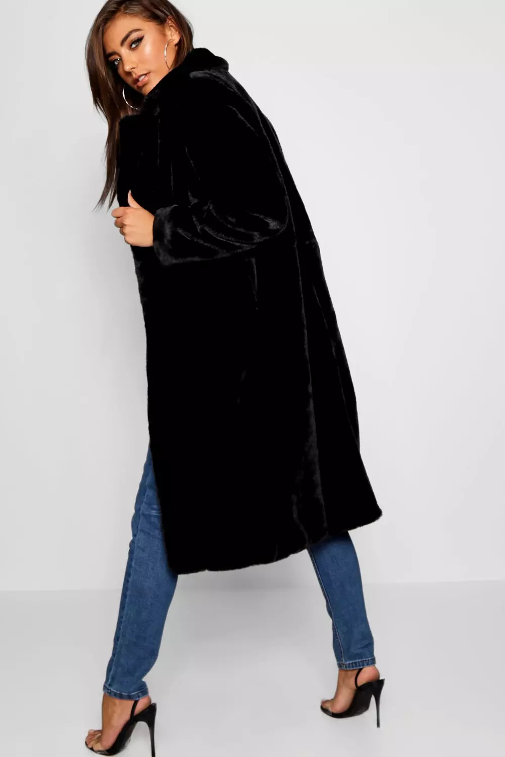 Black soft outlet faux fur coat